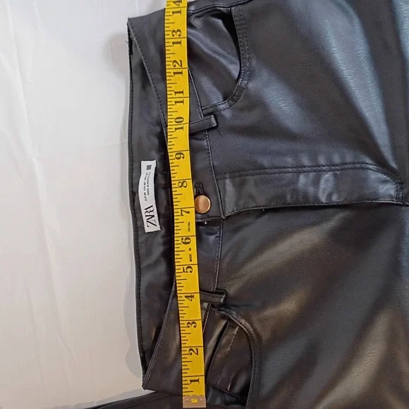 Zara Black Faux Leather Pants High Waist Slim Leg Size 2 - Picture 5 of 8